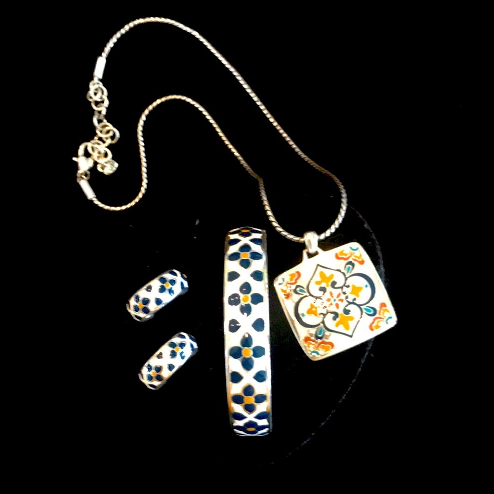 Brighton Enameled Jewelry set in multi colors-blue, white, and orange
